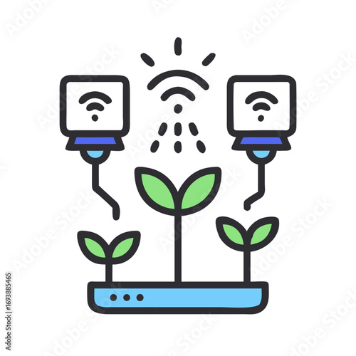 Precision Agriculture System Illustration with Smart Irrigation and Sensor Monitoring for Sustainable Farming Practices
