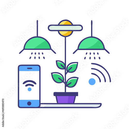 Smart Home Gardening System: A Minimalist Illustration of Technology and Nature