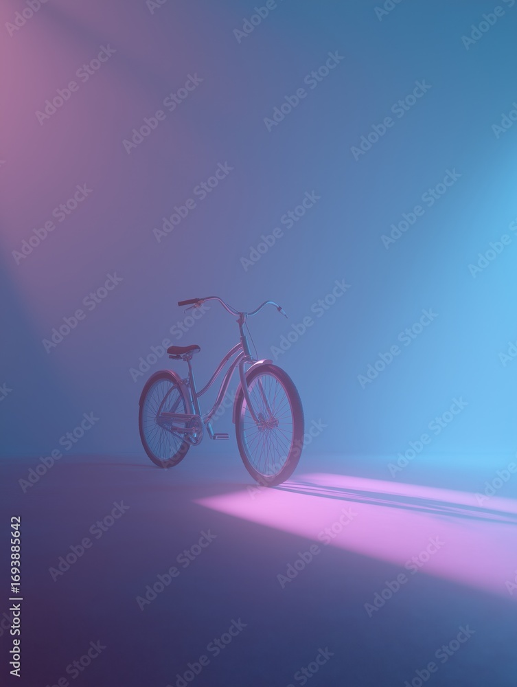 Fototapeta premium Digital illustration of a bicycle in a gradient of blue and pink colors.