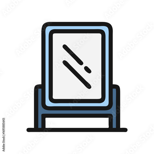 Stylized vector illustration of a freestanding mirror with a minimalist design and rounded edges