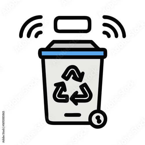 Smart recycling bin icon with wireless signal for environmental sustainability solutions and technology