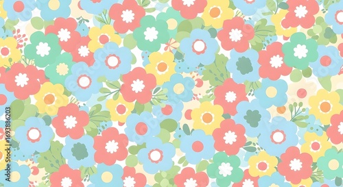Vibrant pastel floral seamless pattern evokes joy and springtime freshness for design projects.