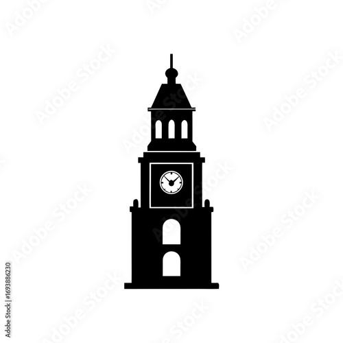 Silhouette of a clock tower on transparent background