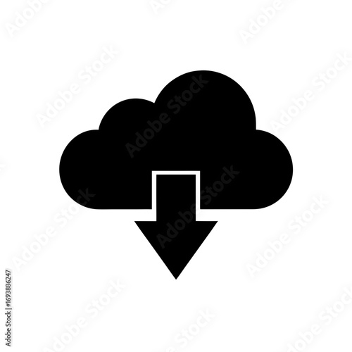 Cloud download icon in black on transparent background silhouette