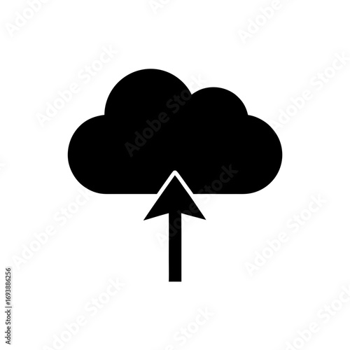 Cloud upload symbol in black on transparent background silhouette