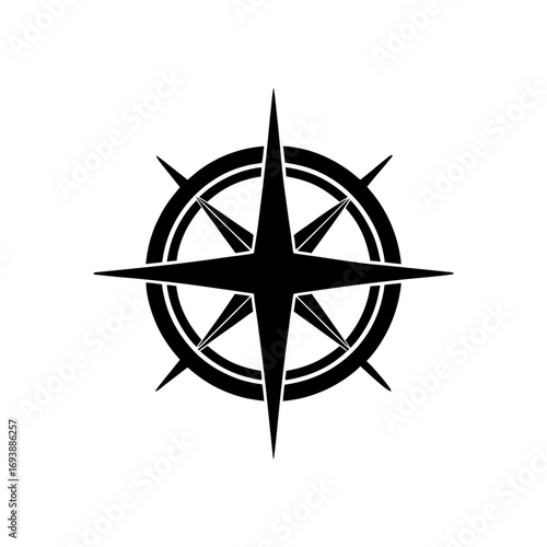 Black compass rose illustration on transparent background silhouette