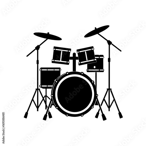 Silhouette of a drum set up on transparent background