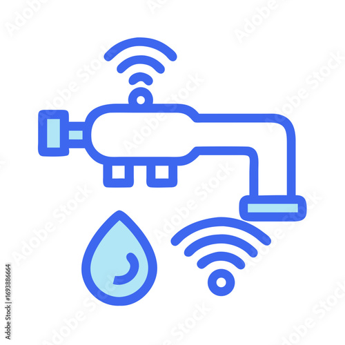 Smart water faucet icon with wireless connection for remote control and monitoring.