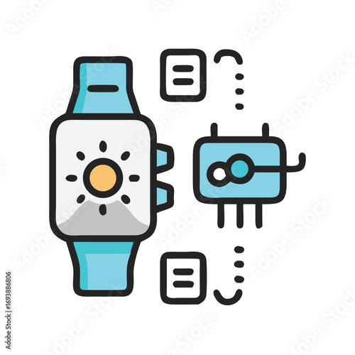 Illustration of smartwatch showing interconnected devices, ideal for technology and wearable tech product marketing.