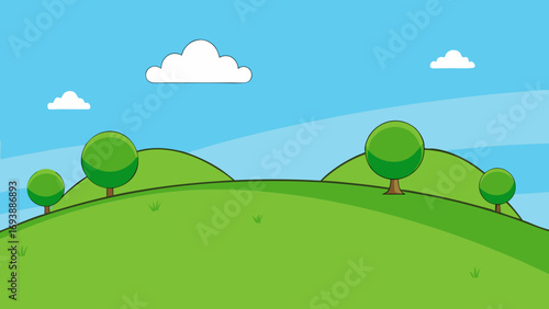 Cartoon rolling green hills blue sky rolling hills