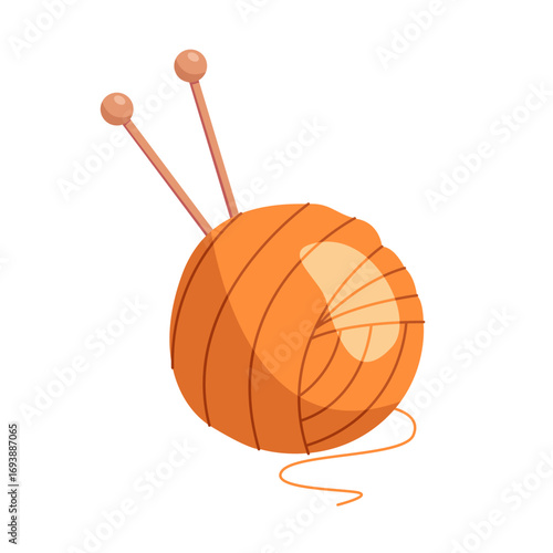 Wool ball and knitting needles isolated on white. Tools and materials for handicrafts. Vector illustration.