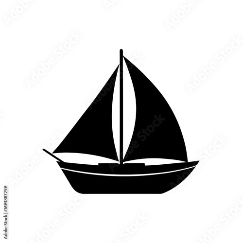Silhouette of a sailing boat on transparent background