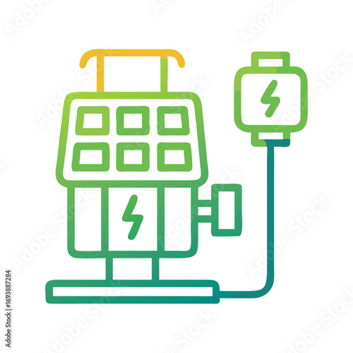 Abstract renewable energy station with charging cable, against black background