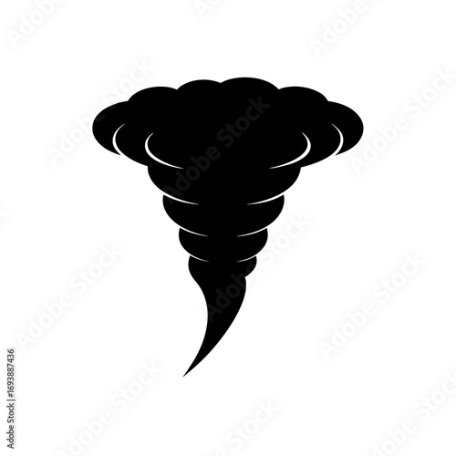 Stylized black tornado shape on transparent background silhouette