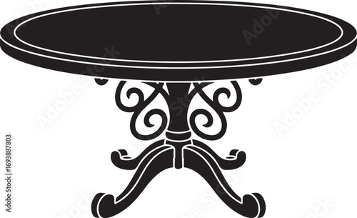 Ornate Round Table Silhouette Illustration for Interior Decor and Furniture Design Projects