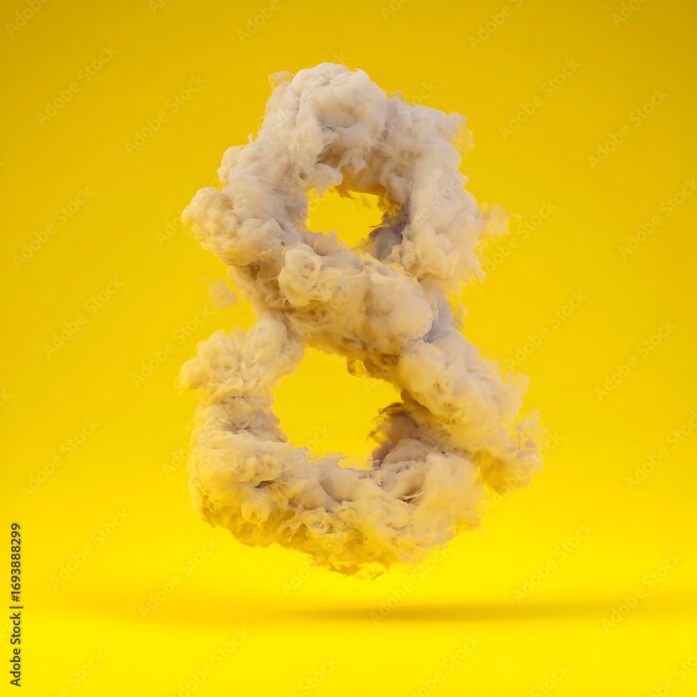 Obraz premium Cloudy Number Eight Soft Shape Floating on Yellow Background
