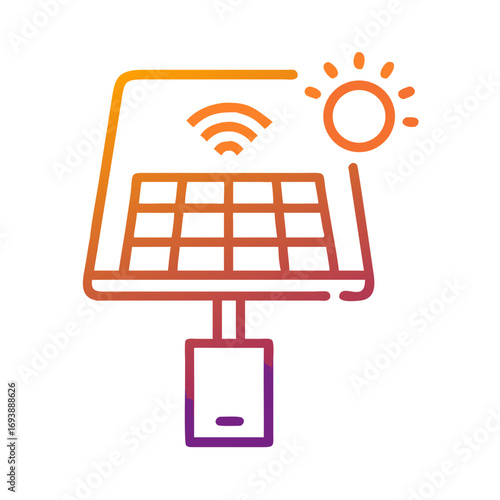 Solar Panel with Wireless Communication and Sun Icon Depicting Sustainable Energy