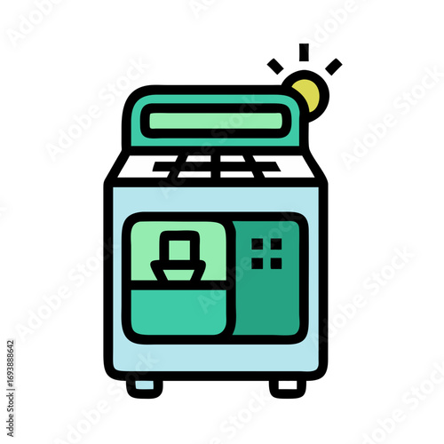 Stylized flat illustration of a modern espresso machine with a minimalist design on black background
