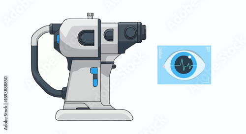 Medical Equipment Eye Exam Machine Illustration with Eye Icon for Vision Care and Checkup