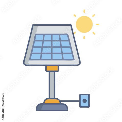 Illustration of a solar panel with the sun shining on a black background.