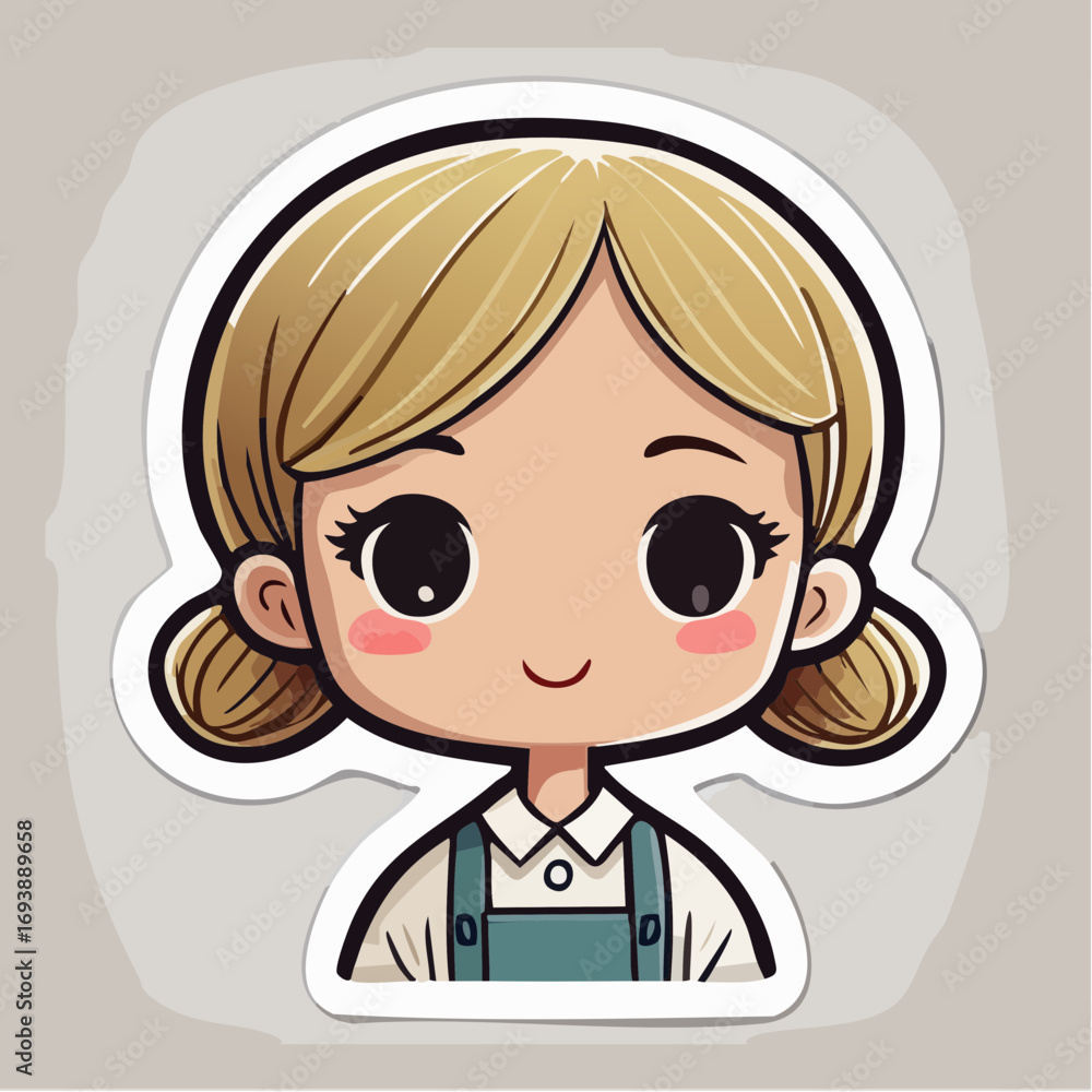 Obraz premium Cute Blonde Girl Cartoon Sticker Illustration