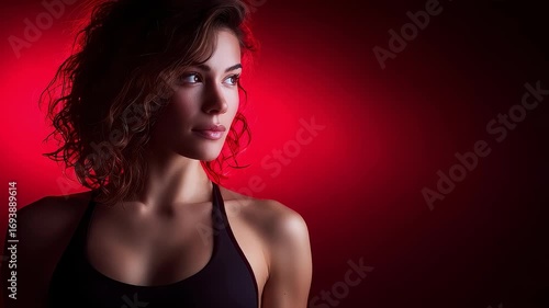 Wallpaper Mural Confident Woman's Charm Radiates in Red Light and Shadow Torontodigital.ca