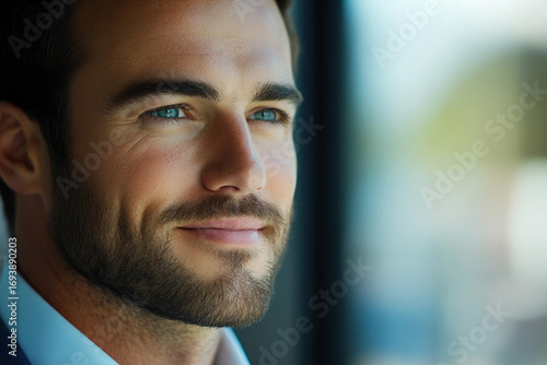 Confident businessman in office suit, showcasing professional demeanor and leadership, Generative AI