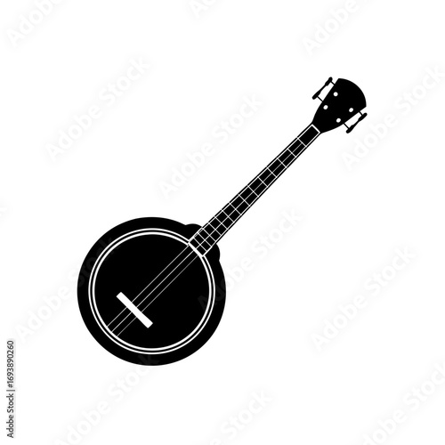 Silhouette of a black banjo on transparent background