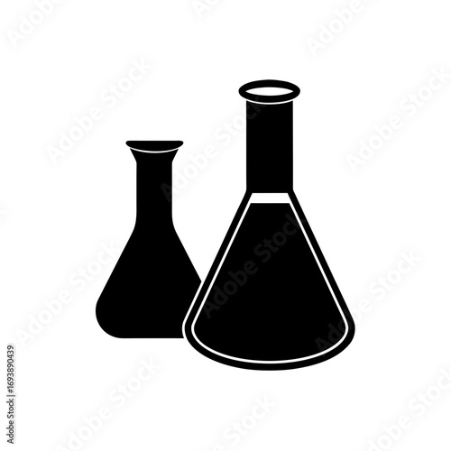 Two laboratory flasks drawing on transparent background silhouette