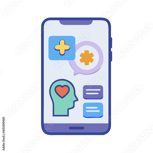 Mobile app concept for healthcare and mental wellbeing with flat design icons