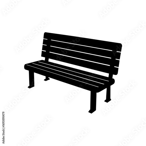 Silhouette of a park bench on transparent background