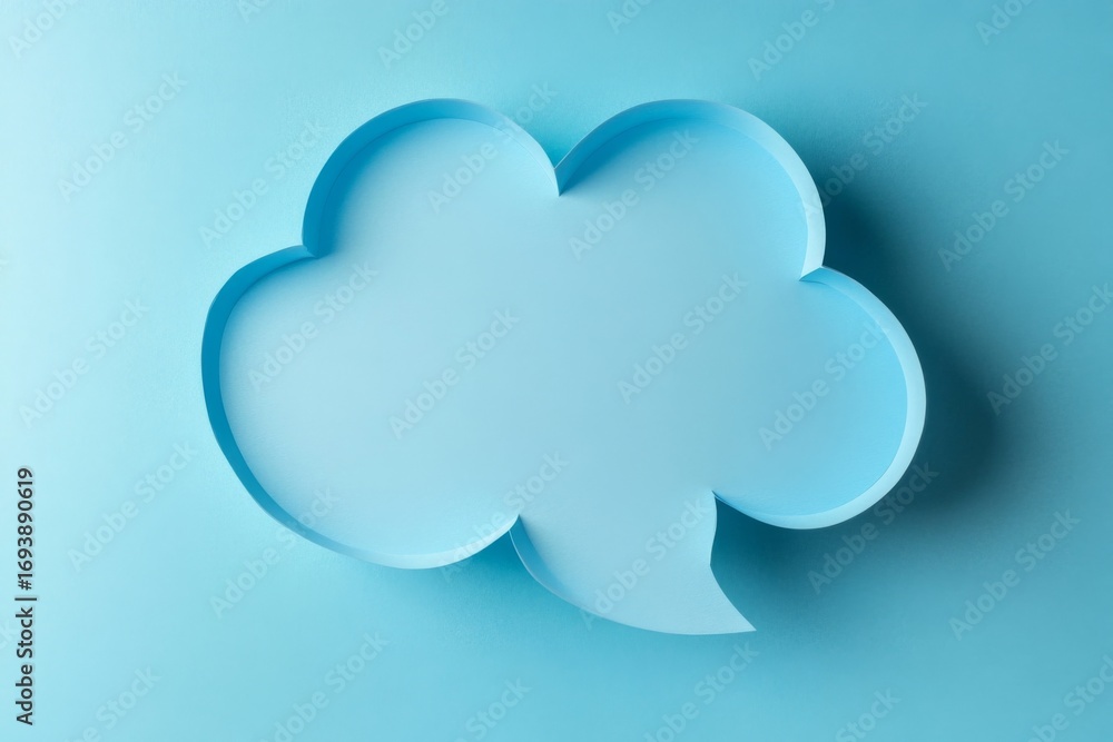 Obraz premium Light blue paper cutout speech bubble in cloud shape on Concept of important announcement with empty