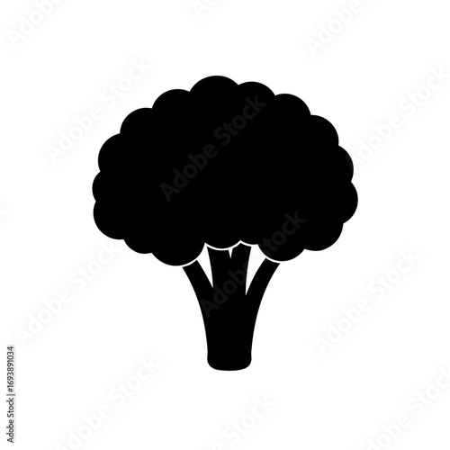 Silhouette of a broccoli head on transparent background