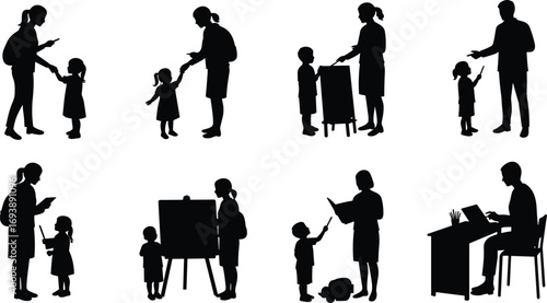 Adult and Child Silhouettes, Parenting, Education, Technology Use, Learning Moments, Communication, Emotional Bond, Guidance
