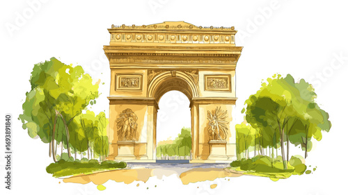 Arc de Triomphe. Arc de Triomphe watercolor vector illustration