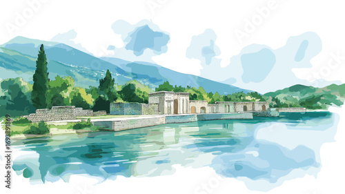 Butrint. Butrint watercolor vector illustration