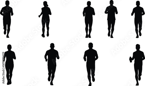 Jogging Silhouettes in Park, Outdoor Fitness, Healthy Lifestyle, Running Exercise, Nature Background, Urban Recreation Scene