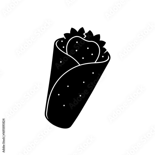 Isolated black and white burrito on transparent background silhouette