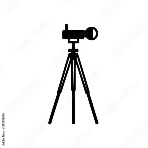 Camera on a tripod silhouette on transparent background