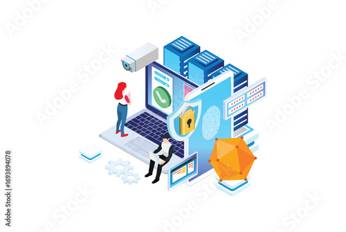 Isometric activity Phishing via internet concept illustration. Email spoofing or fishing messages. Hacking credit card or personal information website. Cyber banking account attack. Online sucurity.