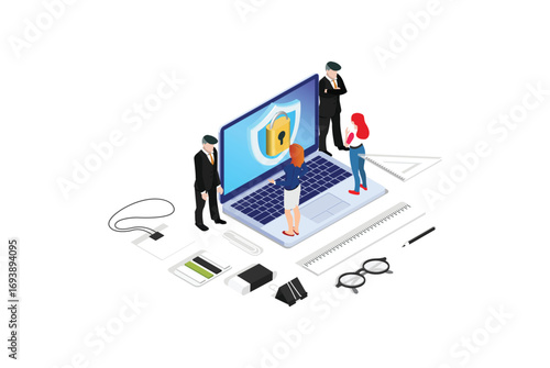 Isometric Secure Data Protect. 3D Vector Set Privacy Protection Antivirus Data Security Cryptography Online Firewall Bodyguard Smartphone spectre meltdown Safety Internet Security Infographic 