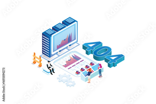 Modern isometric Website under construction with 404 error. Can use for web banner, infographics, hero images. Flat isometric vector illustration isolated on white background.