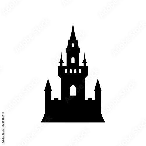 Silhouette of a spooky castle on transparent background