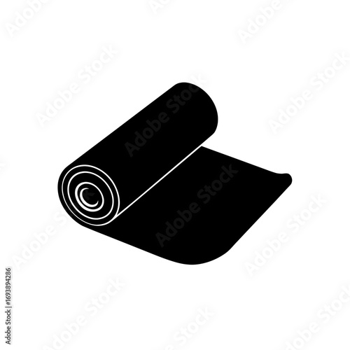 Rolled up yoga mat black shape on transparent background silhouette