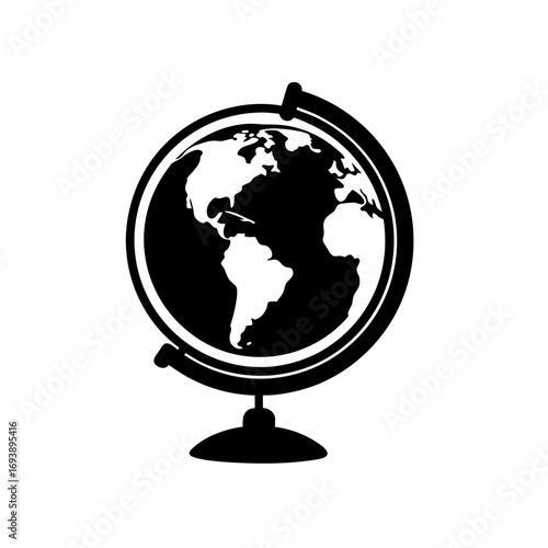 Globe of earth in black shade on transparent background silhouette