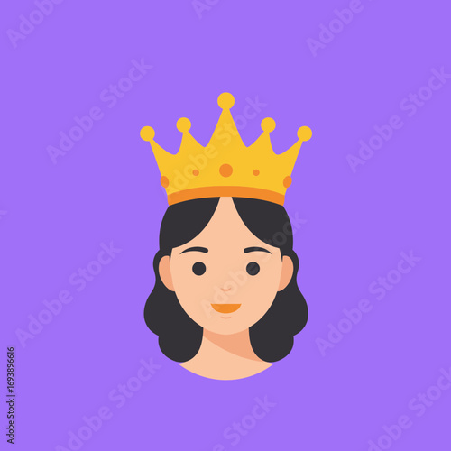 Royalty concept with a woman wearing a golden crown on a vibrant purple backdrop, perfect for fashion or fantasy themes.