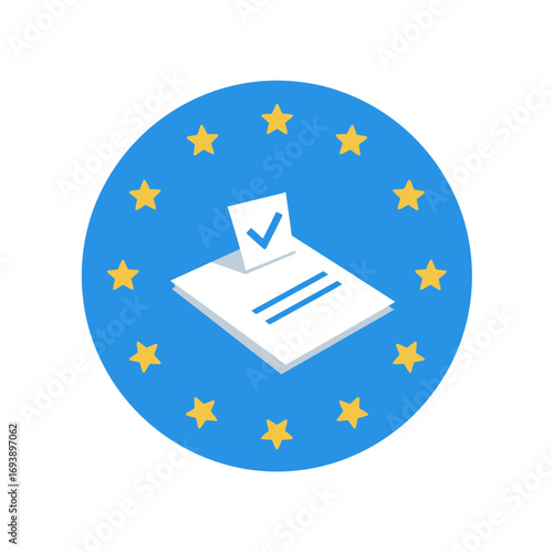 Ballot box with eu stars symbol, symbolizing voting in european union elections. Suitable for political concepts and electionrelated designs.