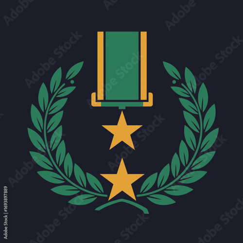Laurel wreath with a medal and two stars ideal for awards, achievements, victory, success, competition, recognition, honor, and excellence concepts.