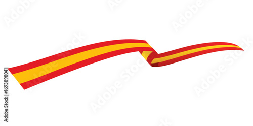 Waving ribbon with the colors of the spanish flag flowing dynamically isolated on transparent background