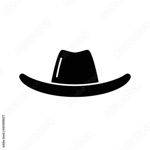 Black silhouette cowboy hat graphic on white background. Suitable for westernthemed designs, logos, clothing, or event posters. Classic and versatile.